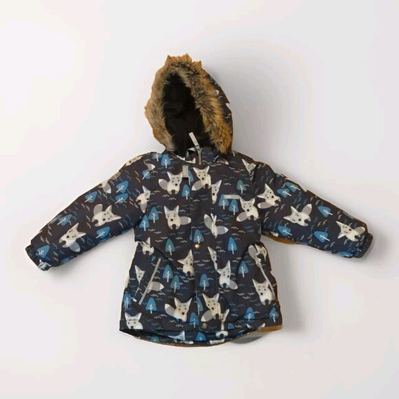 Lenne Jacket Coat Child 98 3T 4T Blue Fox Winter Warm Hood Faux Fur Insulated